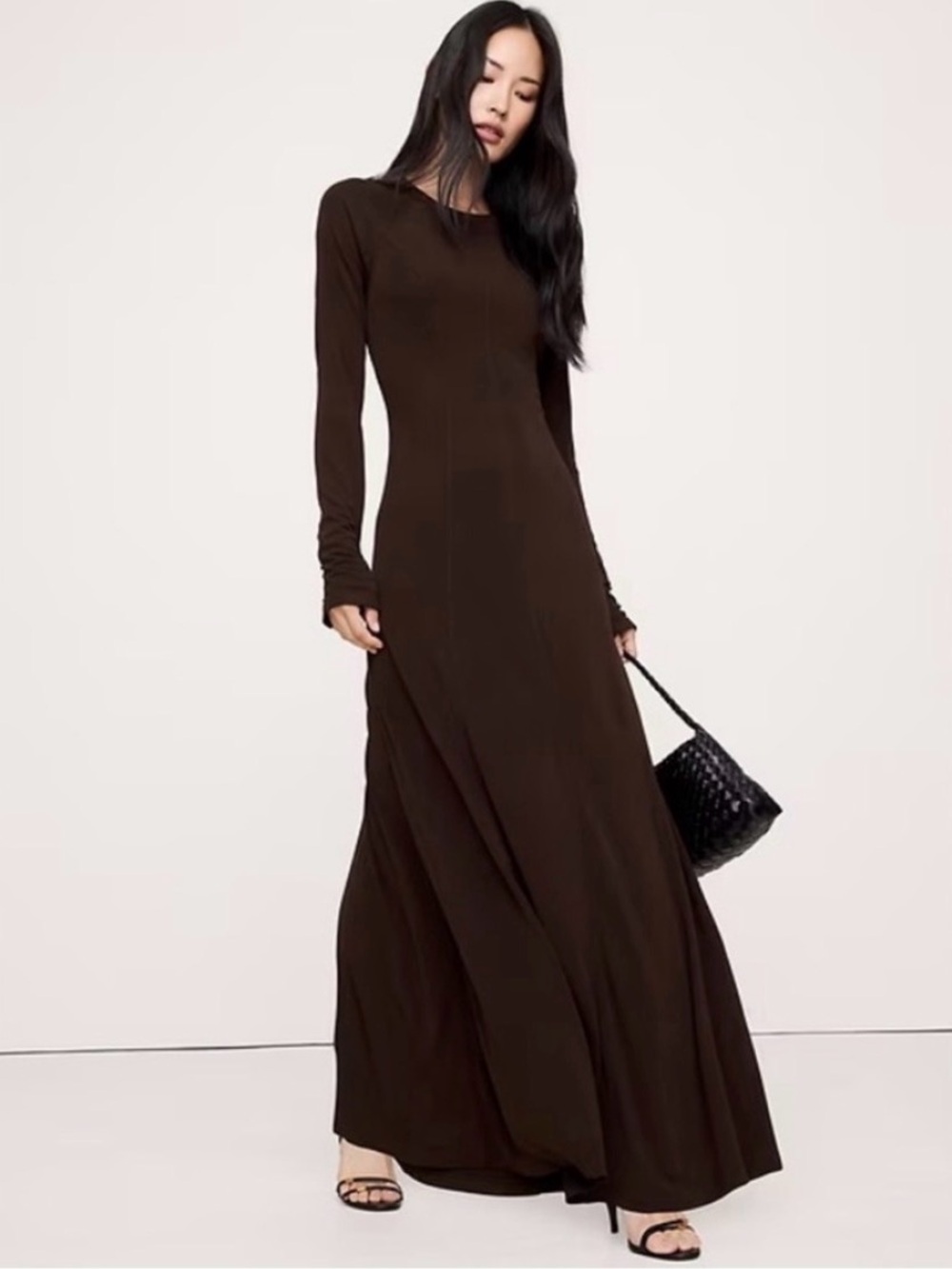 NWT Banana Republic Paneled Knit Maxi Dress Ganache Brown L Tall #817686